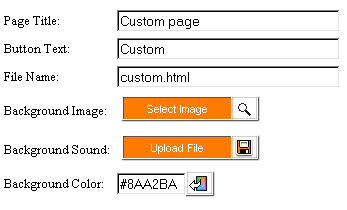 Settings - edit page title, button text, file name, background options