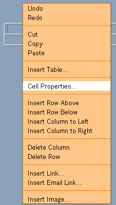 Right clicking in a cell brings up this menu