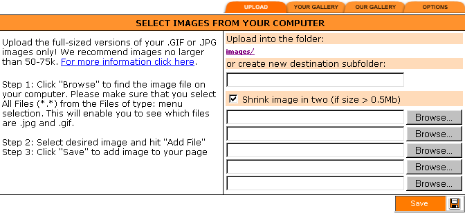 Images - Upload tab